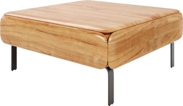 Couchtisch Shavani 90x90 cm Akazie Natur 2 Türen L-Fuß Metall Schwarz