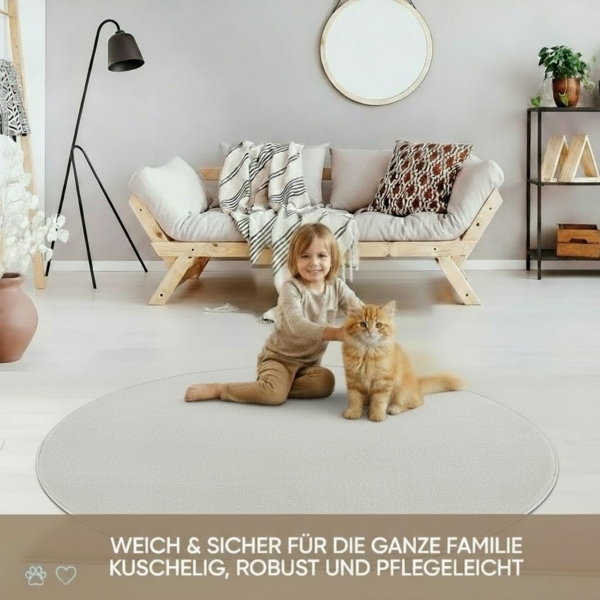Fashion4Home Teppich Wohnzimmer – Einfarbig Teppich, Uni Teppich fürs Kinderzimmer, Schlafzimmer, Arbeitszimmer, Büro, Flur und Küche - Kurzflor Teppich Cream-Weiß, Größe: 200 cm Rund Bild 8