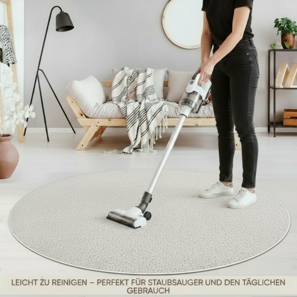 Fashion4Home Teppich Wohnzimmer – Einfarbig Teppich, Uni Teppich fürs Kinderzimmer, Schlafzimmer, Arbeitszimmer, Büro, Flur und Küche - Kurzflor Teppich Cream-Weiß, Größe: 200 cm Rund Bild 4