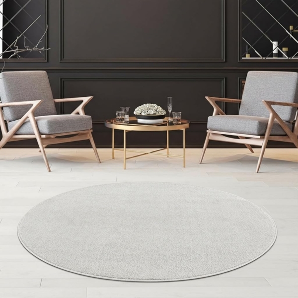 Fashion4Home Teppich Wohnzimmer – Einfarbig Teppich, Uni Teppich fürs Kinderzimmer, Schlafzimmer, Arbeitszimmer, Büro, Flur und Küche - Kurzflor Teppich Cream-Weiß, Größe: 200 cm Rund Bild 3