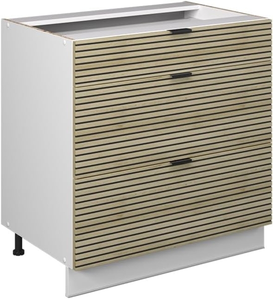 Küchenunterschrank Fame-Line Eiche Paneel 80 cm mit 3 Schubladen, ohne Arbeitsplatte Vicco