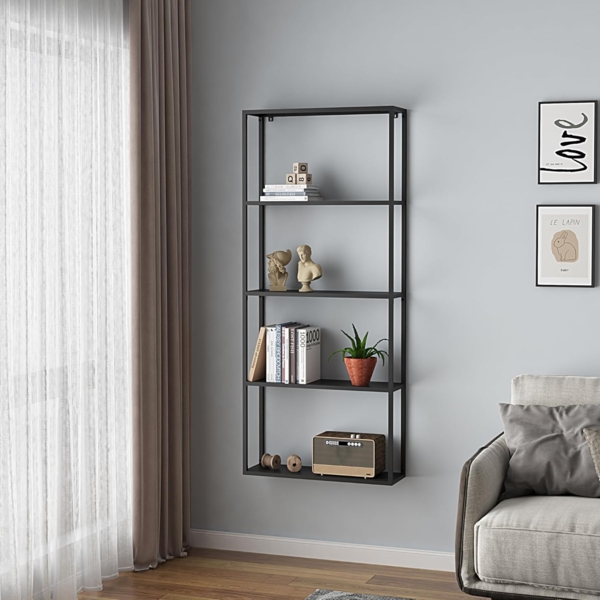 Wandregal Jämijärvi mit 4 Ablagen Schwarz, matt [en. casa]