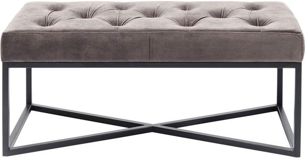 Kare Design Bank Crossover Grau Schwarz, zierliche Bank mit Kreuzgestell in Schwarz, graue Sitzfläche mit Knöpfen, Samtoptik, verschiedene Ausführungen erhältlich, (H/B/T) 40 x 90 x 40 cm