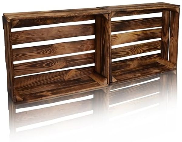 CHICCIE 2 Set Holzkiste im Vintage Look - 50x40cm Geflammt Dunkel