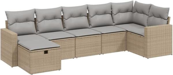 vidaXL 7-tlg. Garten-Sofagarnitur mit Kissen Beige Poly Rattan 3263505