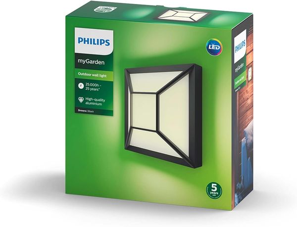 Philips Drosera wall lantern black 1x12W 176V