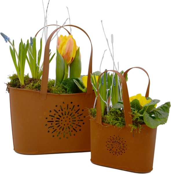 UNUS GARDEN Blumentopf Topf Handtasche Rostopfik (2 St, 2er Set in zwei Größen (16,5 cm und 11 cm hoch), Gartendeko robust