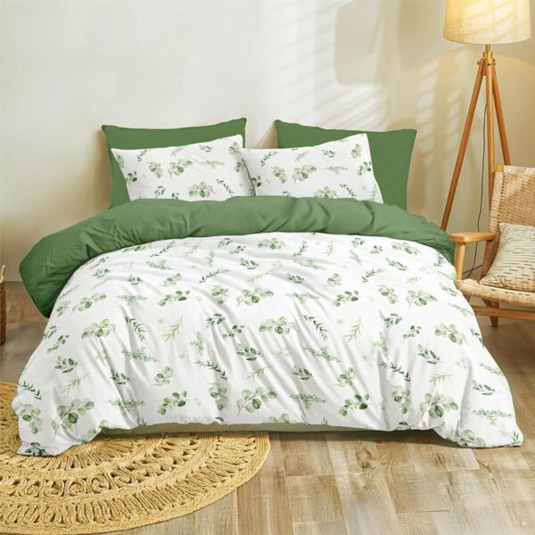 Dreamzie Bettwäsche Set 260x240 cm mit 2 Kissenbezügen 65x65 cm - Botanic-Motiv Salbeigrün - Bettwäsche 260x240 Erwachsene aus 100% Mikrofaser - Zertifiziert ohne Chemikalien (Oeko TEX)