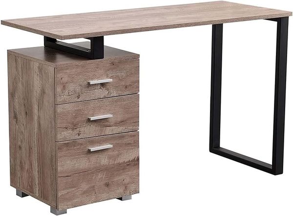 BAKAJI Schreibtisch mit Schublade, Computertisch, Stahl, Holz, Büro, Eiche, Unica