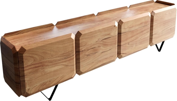 Lowboard Kiano 220 cm Akazie Natur 4 Türen V-Fuß Schwarz Raumteiler