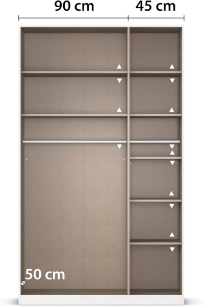 Rauch Möbel Alabama, Kleiderschrank, Garderobenschrank, 3-türig, Zubehör Classic, 2 Kleiderstangen, 7 Einlegeböden, Farbe Grau metallic, Schwarz, Griff Grau metallic, 136 x 229 x 54 cm Bild 8