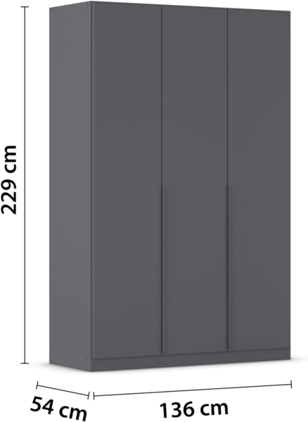 Rauch Möbel Alabama, Kleiderschrank, Garderobenschrank, 3-türig, Zubehör Classic, 2 Kleiderstangen, 7 Einlegeböden, Farbe Grau metallic, Schwarz, Griff Grau metallic, 136 x 229 x 54 cm Bild 3
