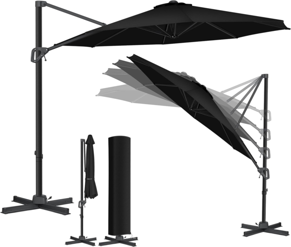 KESSER® Sonnenschirm Ampelschirm Sun Rund XL, Schwarz, Ohne LED