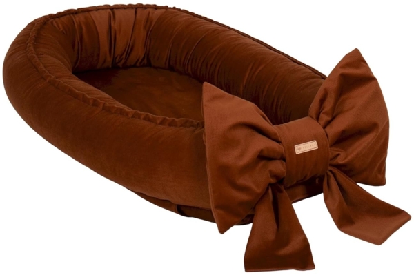 Kuschelnest Babynest Babynestchen Nestchen Reisebett Wickelauflage mit Schleife (Farbe: braun) Bild 1