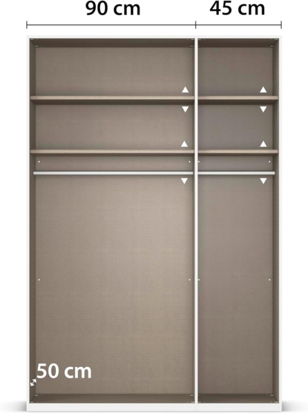 Rauch Möbel Alabama, Kleiderschrank, Garderobenschrank, 3-türig, Spiegel, Zubehör Basic, 2 Kleiderstangen, 4 Einlegeböden, Farbe Beige, Griff Grau metallic, 136 x 229 x 54 cm Bild 7