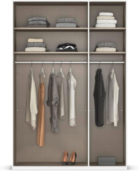 Rauch Möbel Alabama, Kleiderschrank, Garderobenschrank, 3-türig, Spiegel, Zubehör Basic, 2 Kleiderstangen, 4 Einlegeböden, Farbe Beige, Griff Grau metallic, 136 x 229 x 54 cm Bild 6