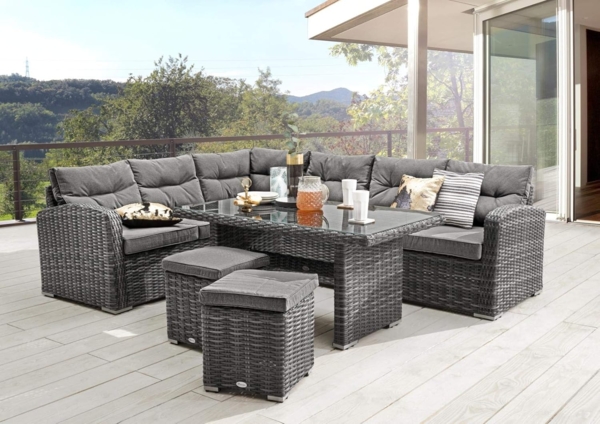 Destiny Gartenlounge-Set SANTA PONSA, (20-tlg, 2x Schenkel, 2x Hocker, 1x Tisch, inkl. Auflagen), Aluminium, Polyrattan