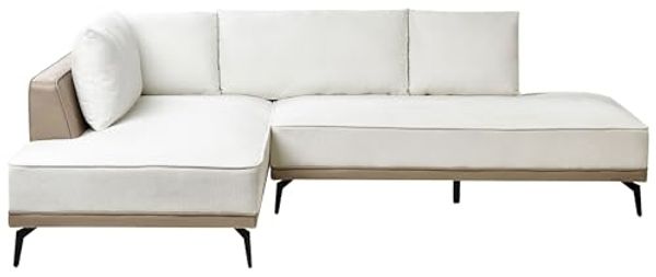 Ecksofa Stoff cremeweiß rechtsseitig modular MYKEN