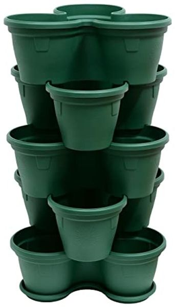 Engelland Blumenständer Säulentopf, Hochbeet, Kräuterbeet (Vorteils-Set, 5 St, 11 Liter Fassungsvermögen je Ebene), fallsicher, UV-beständig, stapelbar, platzsparend, robuster Kunststoff