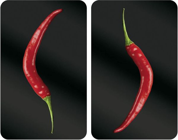 WENKO Herd-Abdeckplatte Universal Modell Hot Peperoni, Glas, (Set, 2 tlg), Herdabdeckung für alle Herdarten, kratzfest, mit rutschfesten Füßen