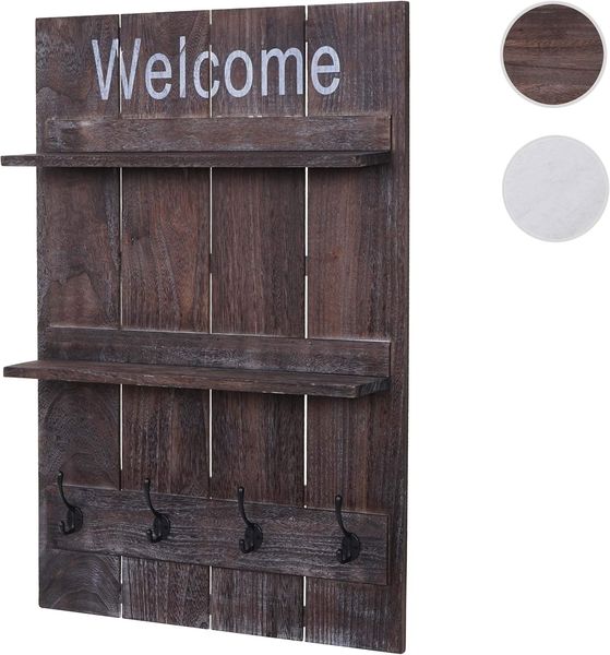 Wandgarderobe HWC-C89 Welcome, Garderobenpaneel Garderobe, Shabby-Look Vintage, 4 Haken 90x60 cm ~ braun, shabby Bild 7