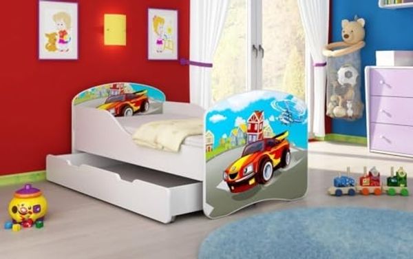 Kinderbett Luna mit Stauraum und verschiedenen Motiven 140x70 Racer