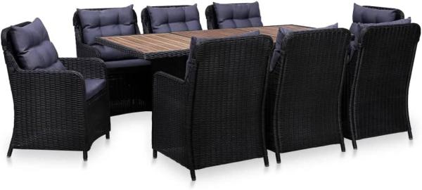 vidaXL 9-tlg. Garten-Essgruppe Poly Rattan Schwarz 3057805