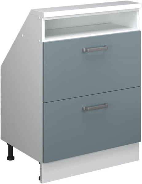 Dachschrägenschrank Rion Blau-Grau/Weiß mit 2 Schubladen Vicco