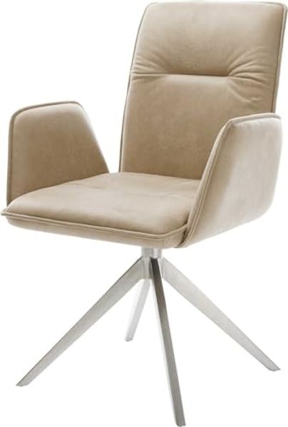Drehstuhl Vinja-Flex Mikrofaser Beige Vintage Kreuzgestell breit Edelstahl 360° drehbar Wippfunktion