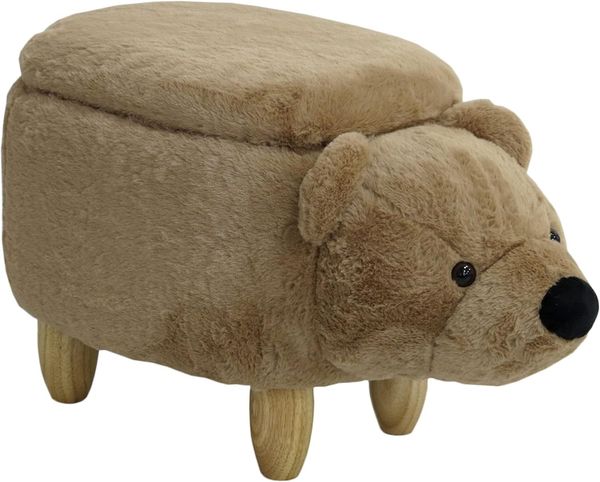 SVITA ANIMAL STORAGE Kinderhocker Hocker mit Stauraum gepolstert Bär Braun Tier