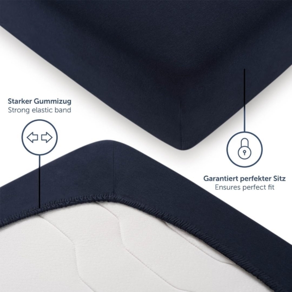 Blumtal® Basics Jersey Spannbettlaken 180x200 cm -Oeko-TEX Zertifiziert, 100% Baumwolle Bettlaken, bis 7cm Topperhöhe, Dark Ocean Blue - Blau Bild 4