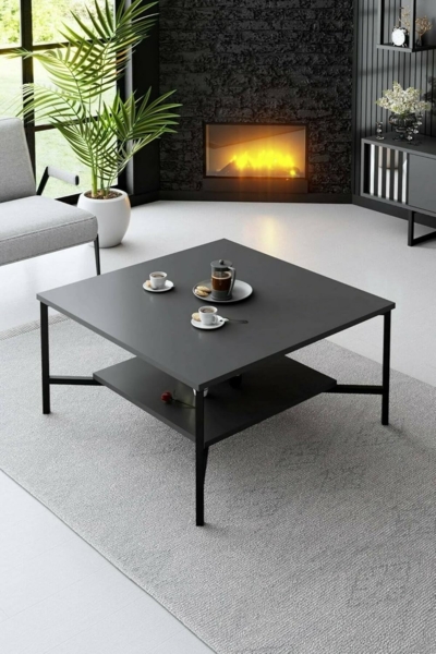 Dmora Couchtisch Alshain 80 x 80 x 40 cm Schwarz EIN Fach