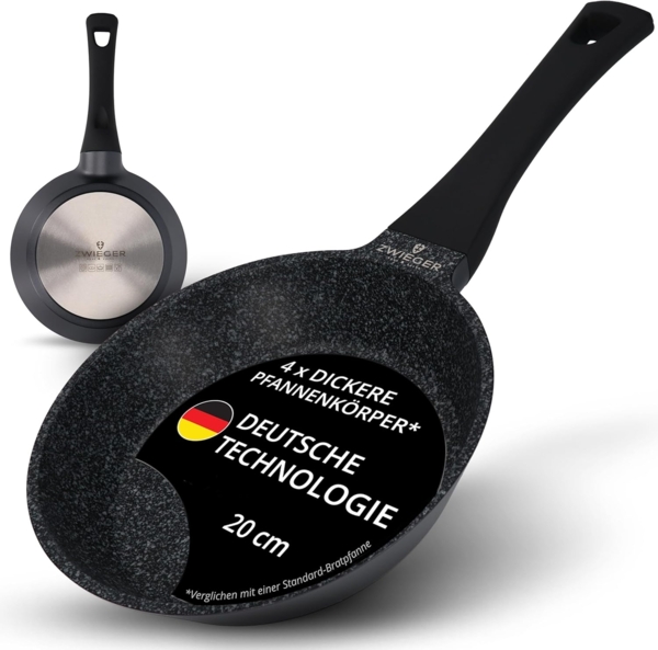 ZWIEGER Hochwertige kleine Pfanne 20cm Induktion – Bratpfanne 20 cm, Aluguss, vollflächiger Edelstahlboden, für alle Herdarten (inklusive Induktion) geeignet – Antihaft, PFOA- & PFOS-frei