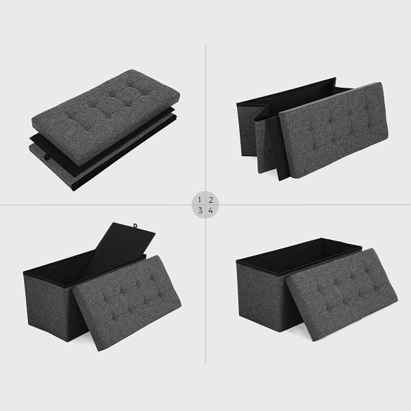 Faltbare Sitzbank 80 L Truhenbank Halbdeckel seitlich klappbar belastbar bis 300 kg 76 x 38 x 38 cm dunkelgrau LSF46GYZ Bild 5