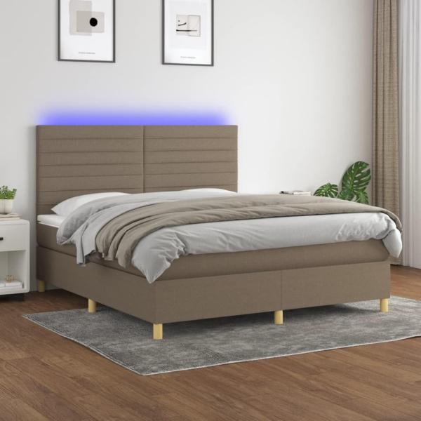vidaXL Boxspringbett mit Matratze & LED Taupe 160x200 cm Stoff 3135529