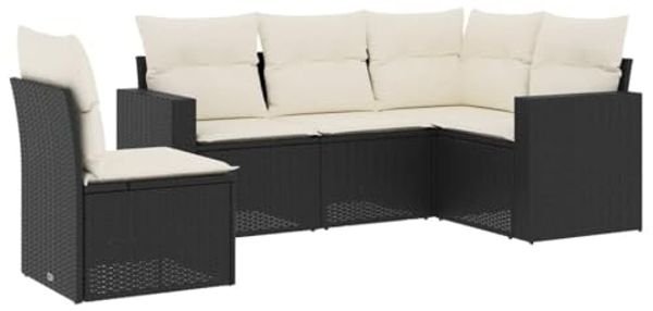 vidaXL 5-tlg. Garten-Sofagarnitur mit Kissen Schwarz Poly Rattan 3251303