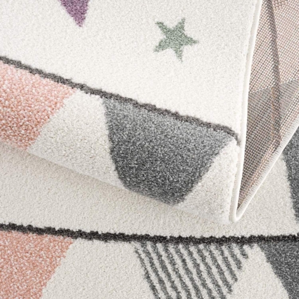 carpet city Kinderteppich Kinderzimmer Creme Lila - 120 cm Rund - Wimpel-Motiv - Kinderzimmerteppiche Mädchen - Babyzimmer-Teppich - Spielteppich Bild 5