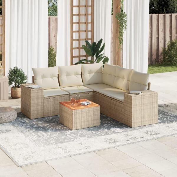 vidaXL 6-tlg. Garten-Sofagarnitur mit Kissen Beige Poly Rattan 3257773 Bild 2