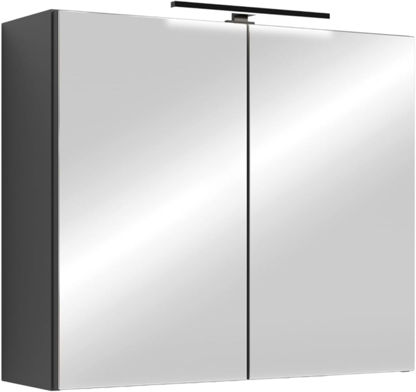 byLIVING Spiegelschrank Spree/Korpus matt anthrazit mit Spiegeltüren/Hängeschrank mit Soft-Close-Funktion/Inkl. LED-Beleuchtung/Badschrank mit Stecker- und Schalterdose/B 70, H 60, T 20 cm