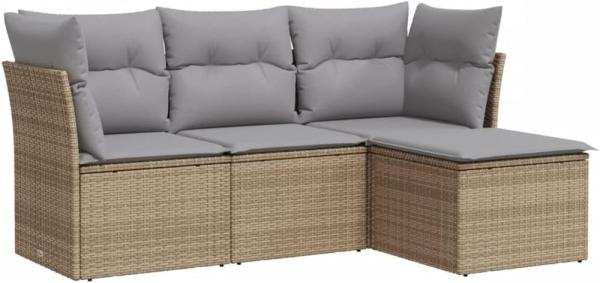 vidaXL 4-tlg. Garten-Sofagarnitur mit Kissen Beige Poly Rattan 3249378