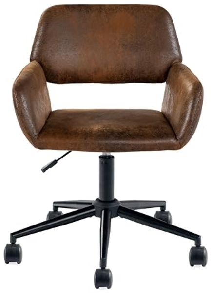 39F FURNITURE DREAM Elegant Rolling Chair for Home and Study – Faux Suede Design with Smooth Mobility and Support – Swivel & Adjustable Height Function,Brown,61 x 56 x 76-86cm