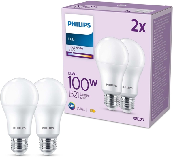 Philips LED classic Lampe 100W E27 Kaltweiß 1521lm matt 2er P