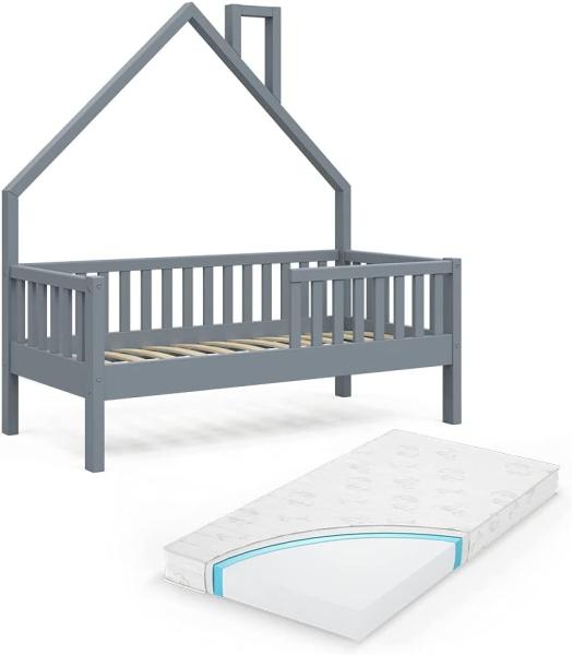 VitaliSpa Hausbett Kinderbett Spielbett Noemi 70x140 cm Anthrazit inkl. Matratze