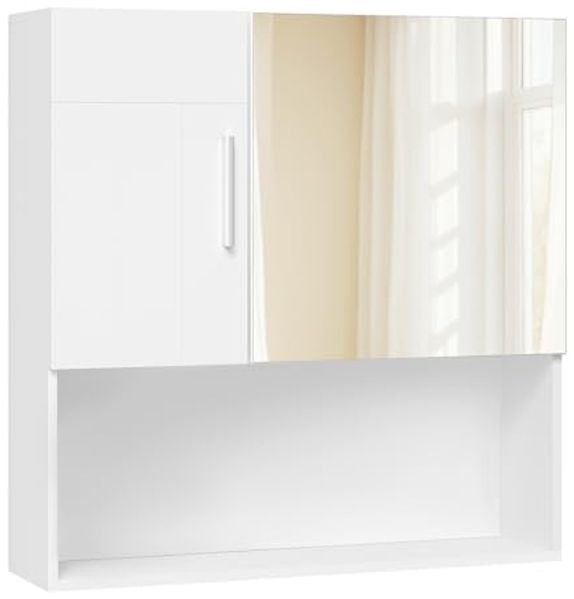 EUGAD Spiegelschrank (1-St) mit Tür, 5 Fächern, aus E1-MDF, Weiß, 54 x 55 x 15 cm