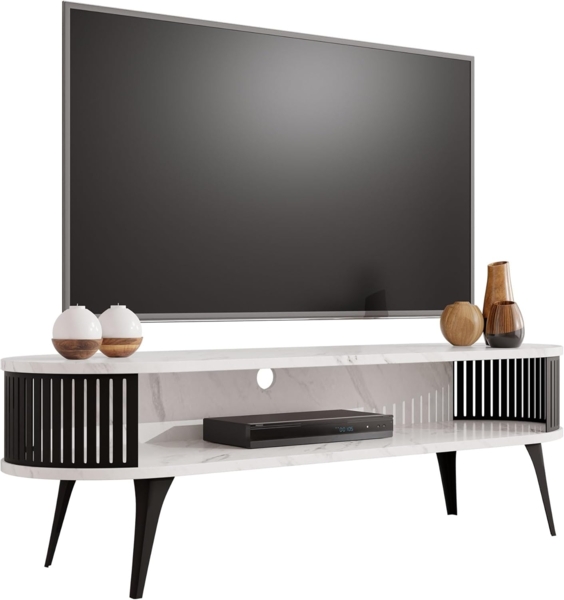 TV-Lowboard Rajkon Oval (Farbe: Schwarz / Bianco Marmor)