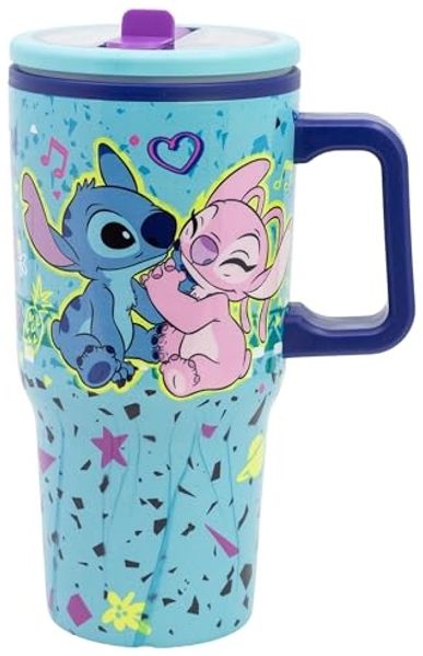 Disney Lilo & Stitch Thermobecher 640 ml Edelstahl doppelwandiger Trinkbecher mit Trinkhalm