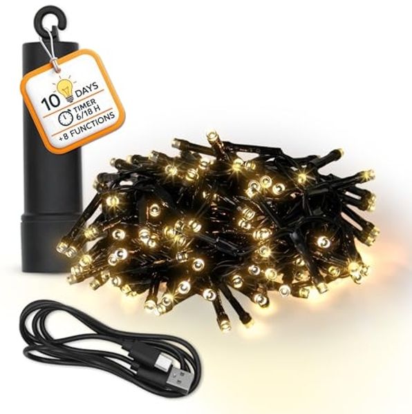 Spetebo LED-Lichterkette Deko Beleuchtung Akku betrieben per USB aufladbar 10 Tage Leuchtdauer, 160-flammig, mit Timer und 8 Funktionen