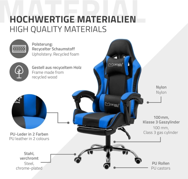 ML-DESIGN Bürostuhl Massage Drehstuhl mit Armlehne, Kopfstütze, Ledenkissen & Fußstütze, Ergonomischer Schreibtischstuhl PU-Leder, Computerstuhl Bürostuhl Bild 6
