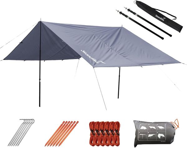 Skandika Sonnensegel XL 5 x 3 m + 2 Teleskopstangen, Sonnenschutz rechteckig, wasserdicht, UPF 50+, 3000 mm Wassersäule, Heringe, Regenschutz für Campen, Garten
