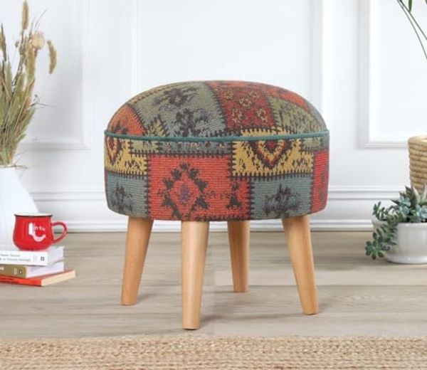 Stylish Green Pouffe, 45 x 45 x 45 cm | 50% Cotton & 50% Linen, 35 HR Orthopedic Soft Sponge (6 cm) | Durable Beech Wood Legs, Perfect for Modern Living Spaces